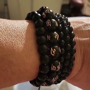 Natural Stones Black Beaded Bracelet Set